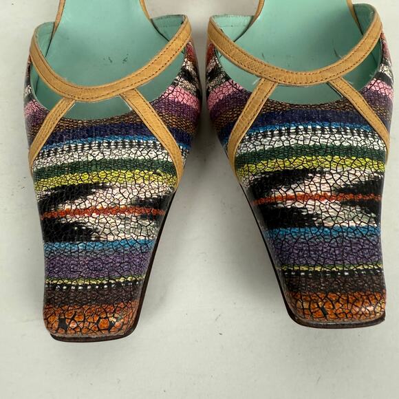 Audley London Multicolor Embossed Square Toe Pumps Ankle Strap Leather 40 US 9.5 - Picture 7 of 8